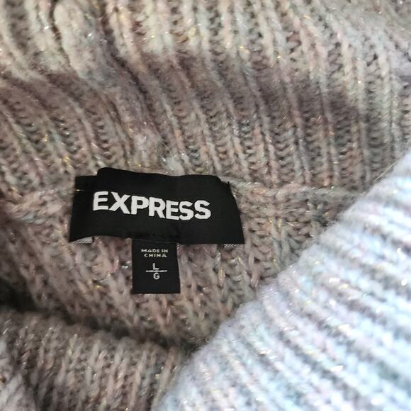 Express Grey Metallic Accents Cowl Turtle Neck Long Sleeves Sweater Size L - Picture 4 of 6